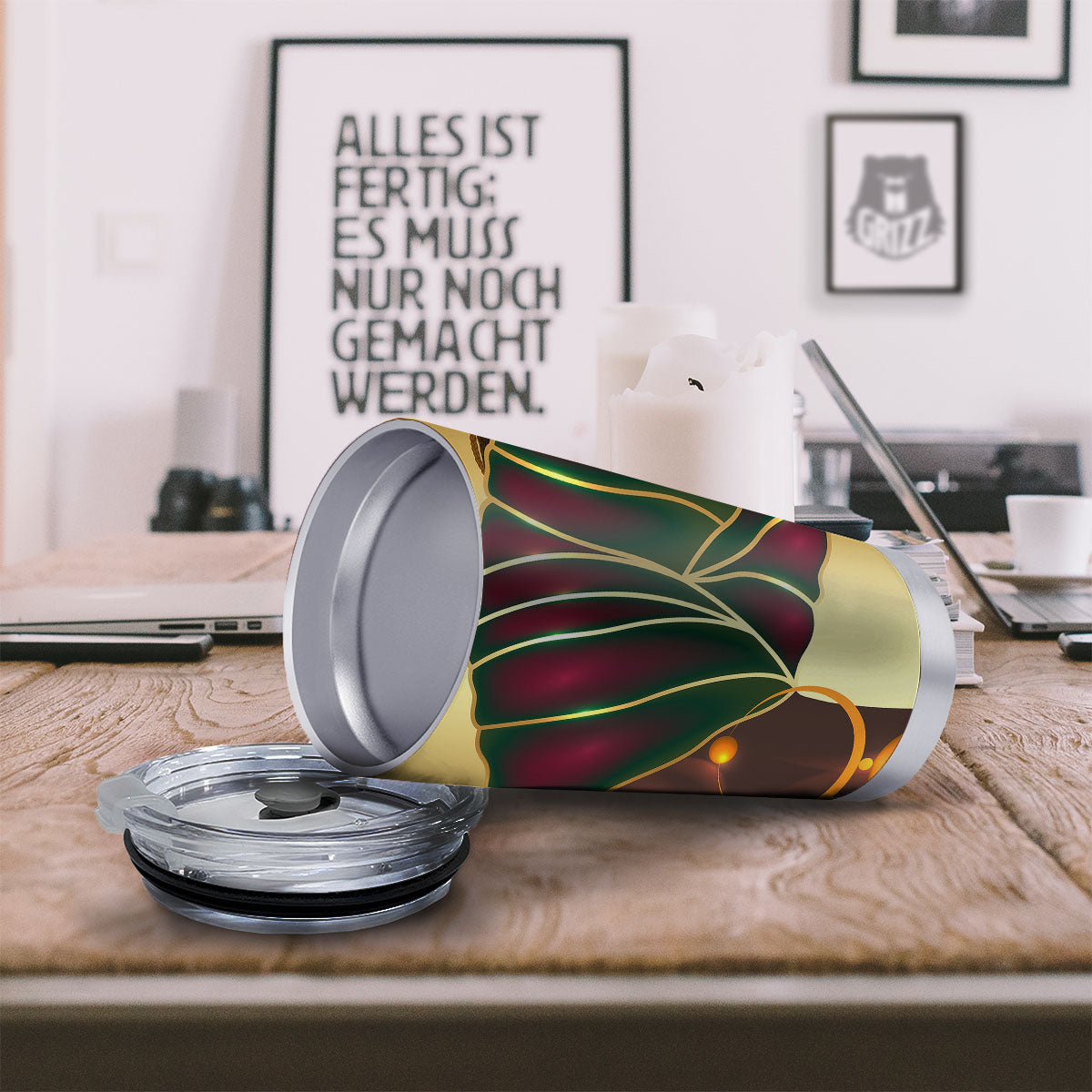 African Afro Gold And Black Print Tumbler-grizzshop