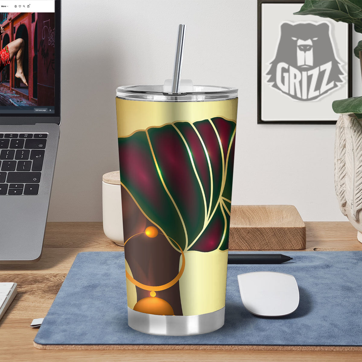 African Afro Gold And Black Print Tumbler-grizzshop
