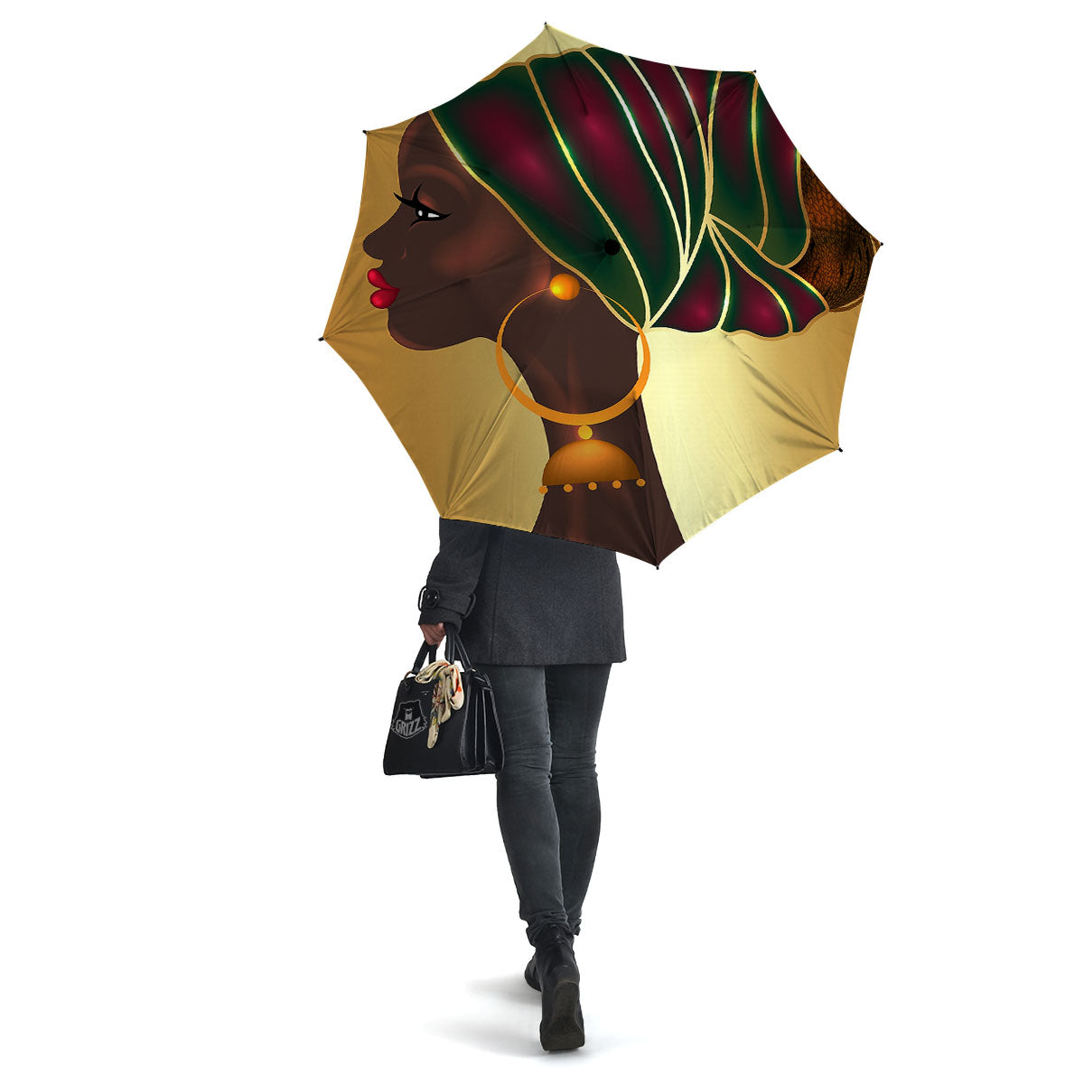 African Afro Gold And Black Print Umbrella-grizzshop