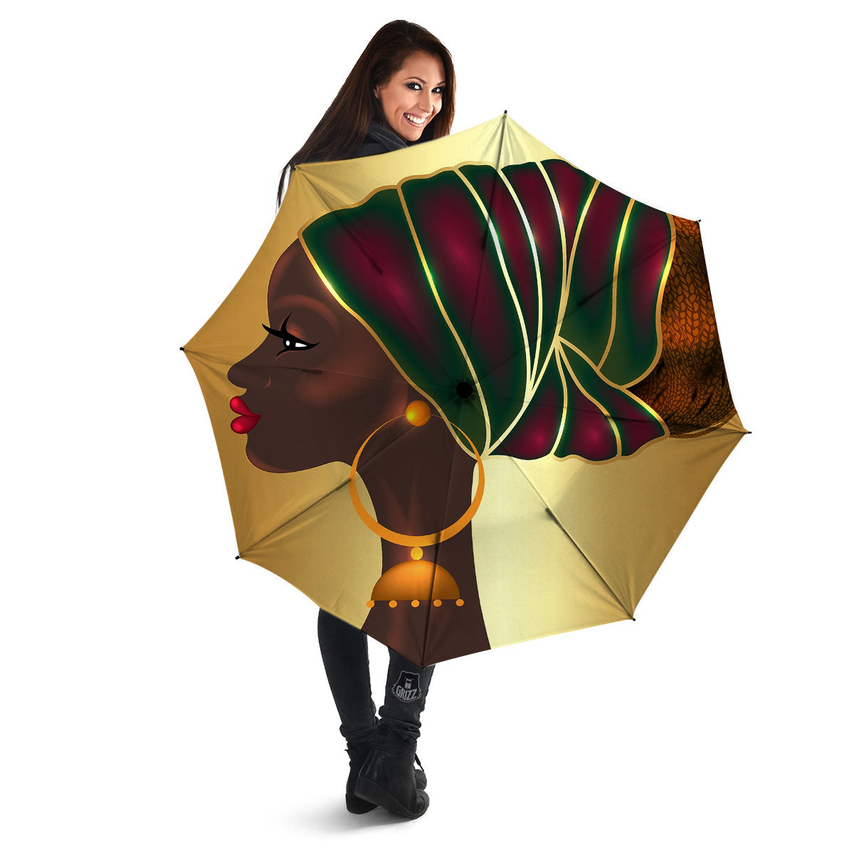 African Afro Gold And Black Print Umbrella-grizzshop
