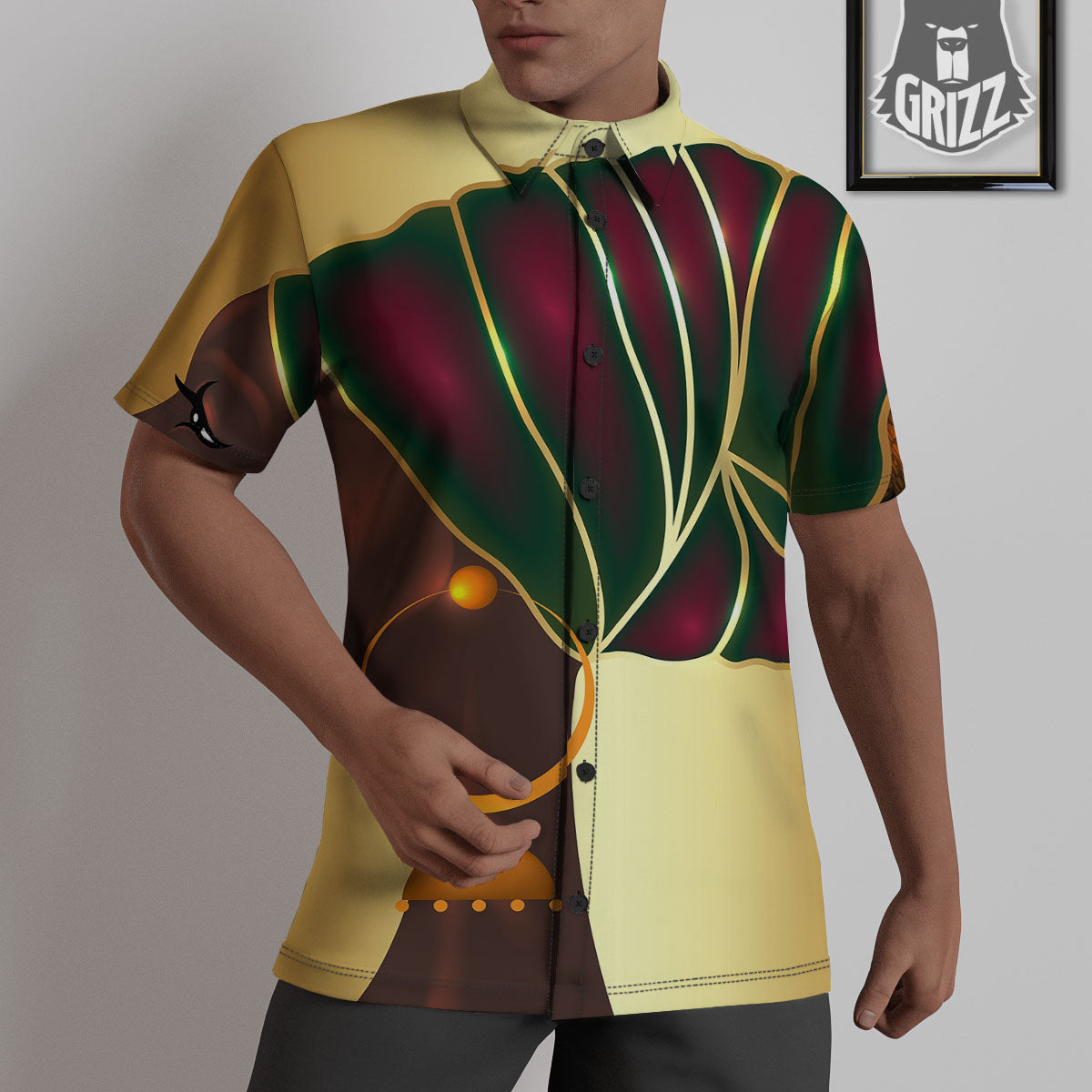 African Afro Gold And Black Print Untucked Shirts-grizzshop