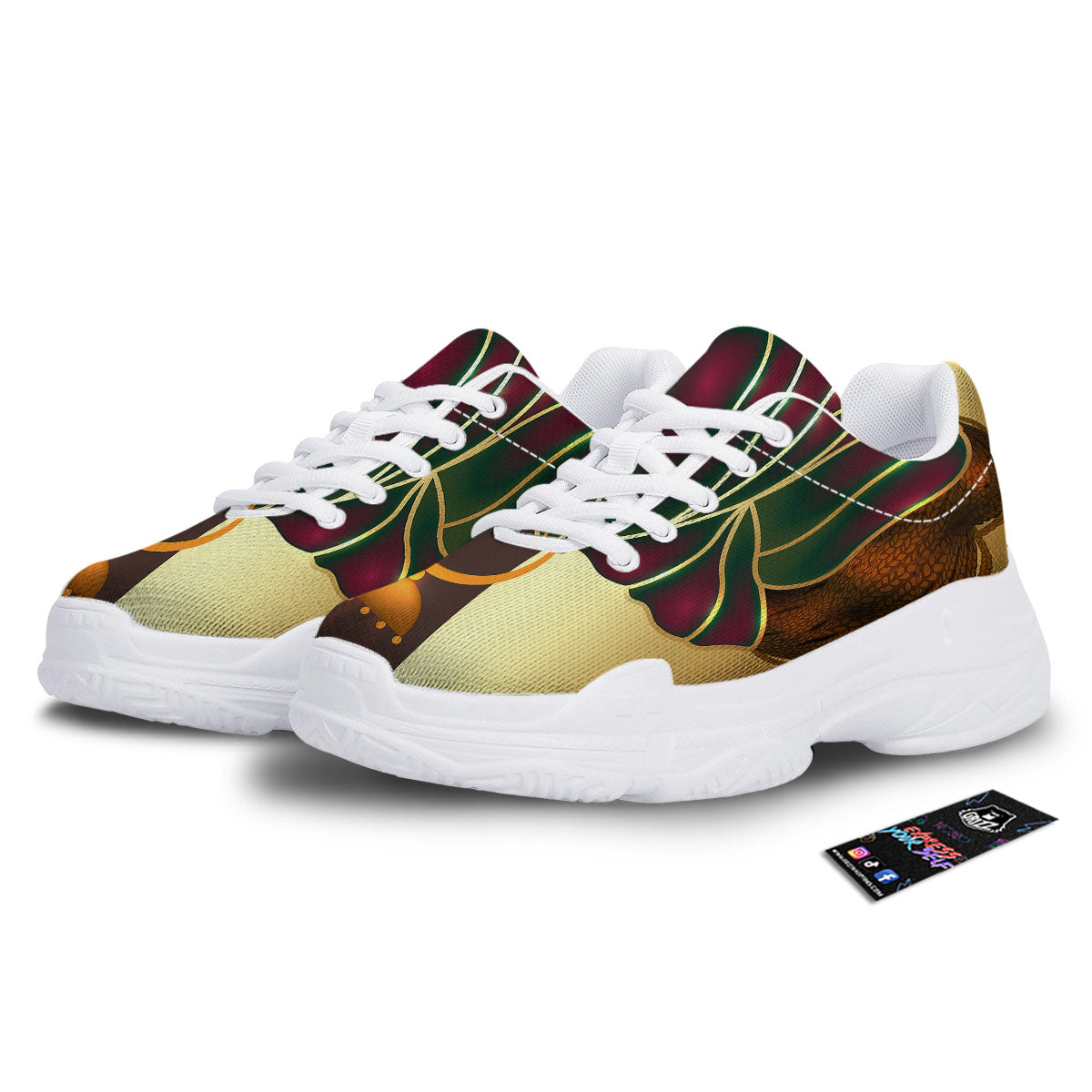 African Afro Gold And Black Print White Chunky Shoes-grizzshop