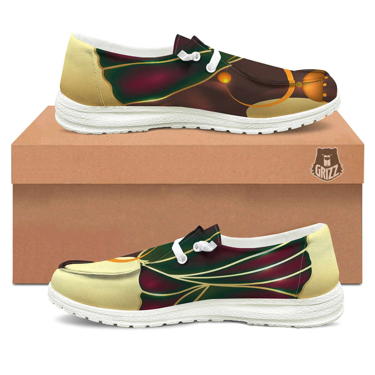 African Afro Gold And Black Print White Loafers-grizzshop