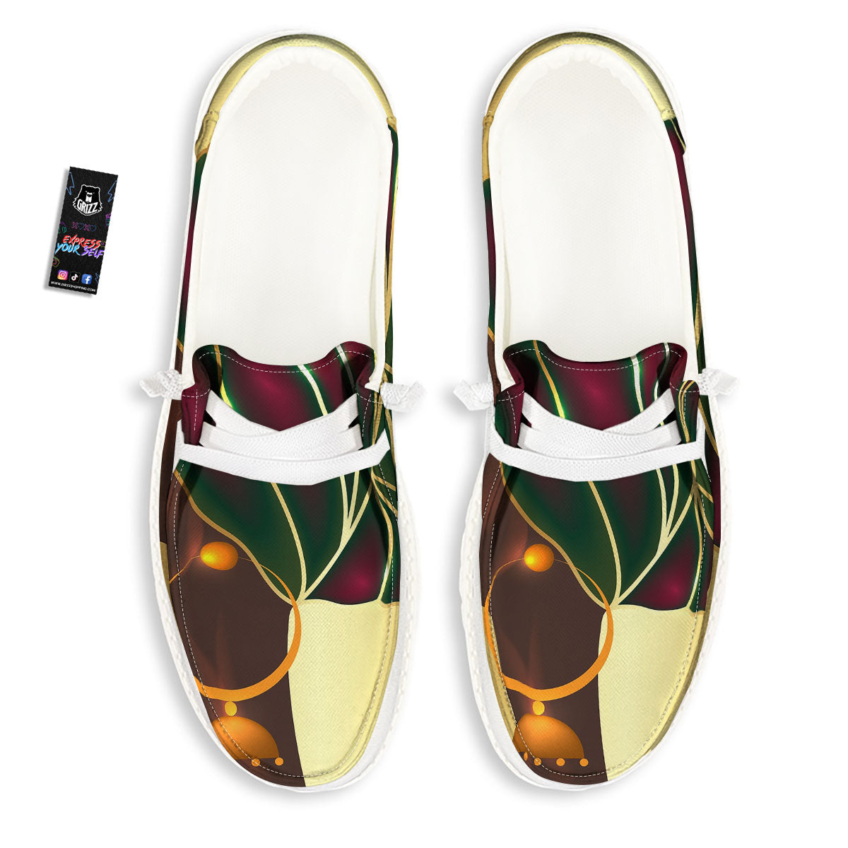 African Afro Gold And Black Print White Loafers-grizzshop