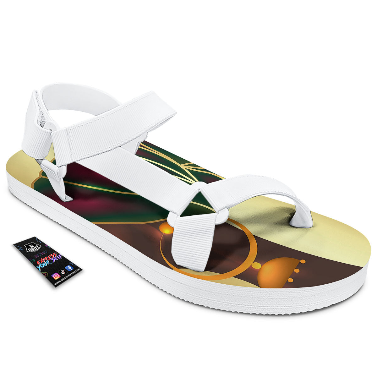 African Afro Gold And Black Print White Open Toe Sandals-grizzshop