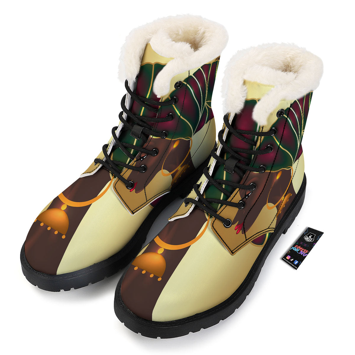 African Afro Gold And Black Print Winter Boots-grizzshop