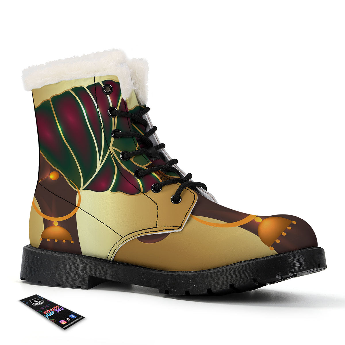 African Afro Gold And Black Print Winter Boots-grizzshop