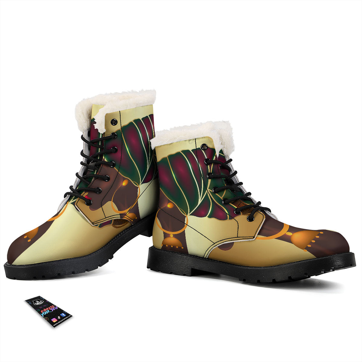 African Afro Gold And Black Print Winter Boots-grizzshop