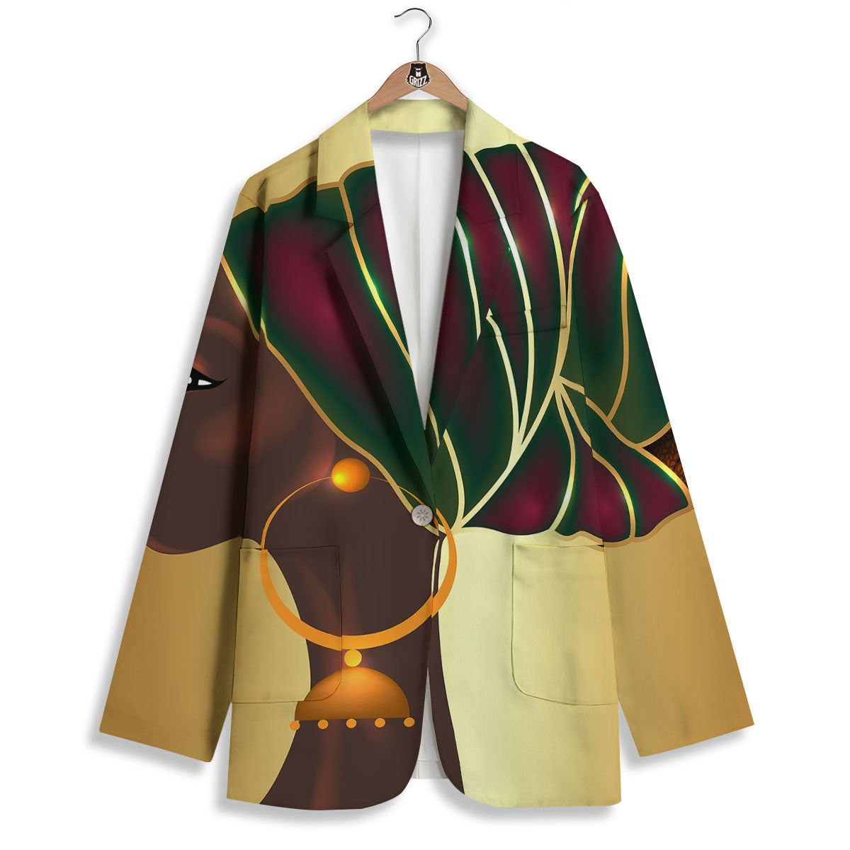African Afro Gold And Black Print Women's Blazer-grizzshop