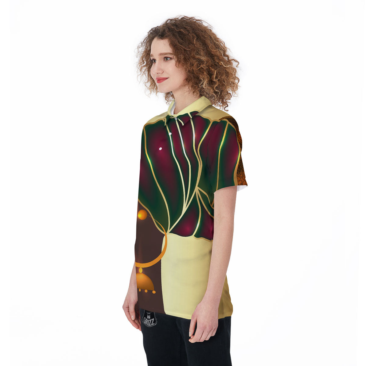 African Afro Gold And Black Print Women's Golf Shirts-grizzshop