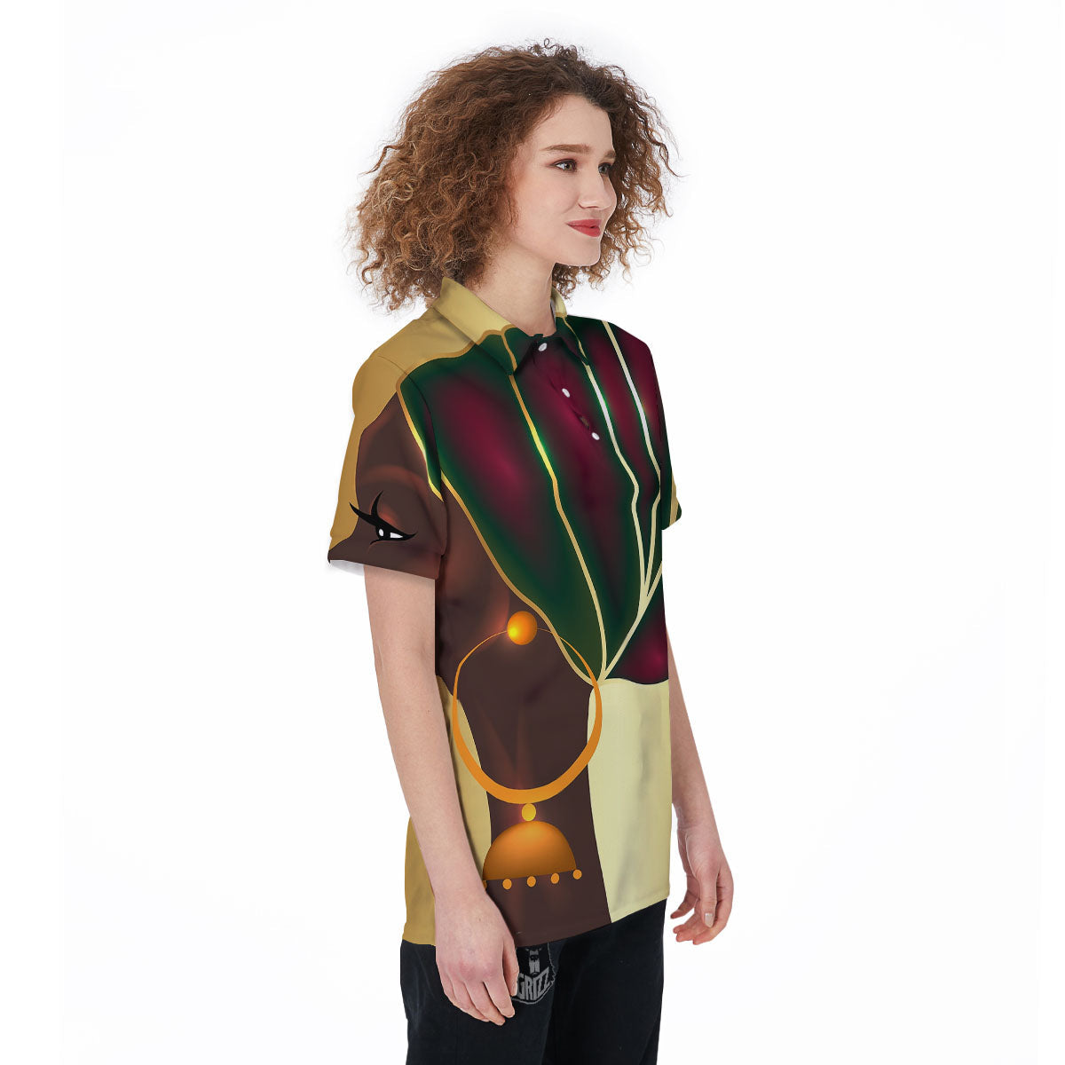 African Afro Gold And Black Print Women's Golf Shirts-grizzshop