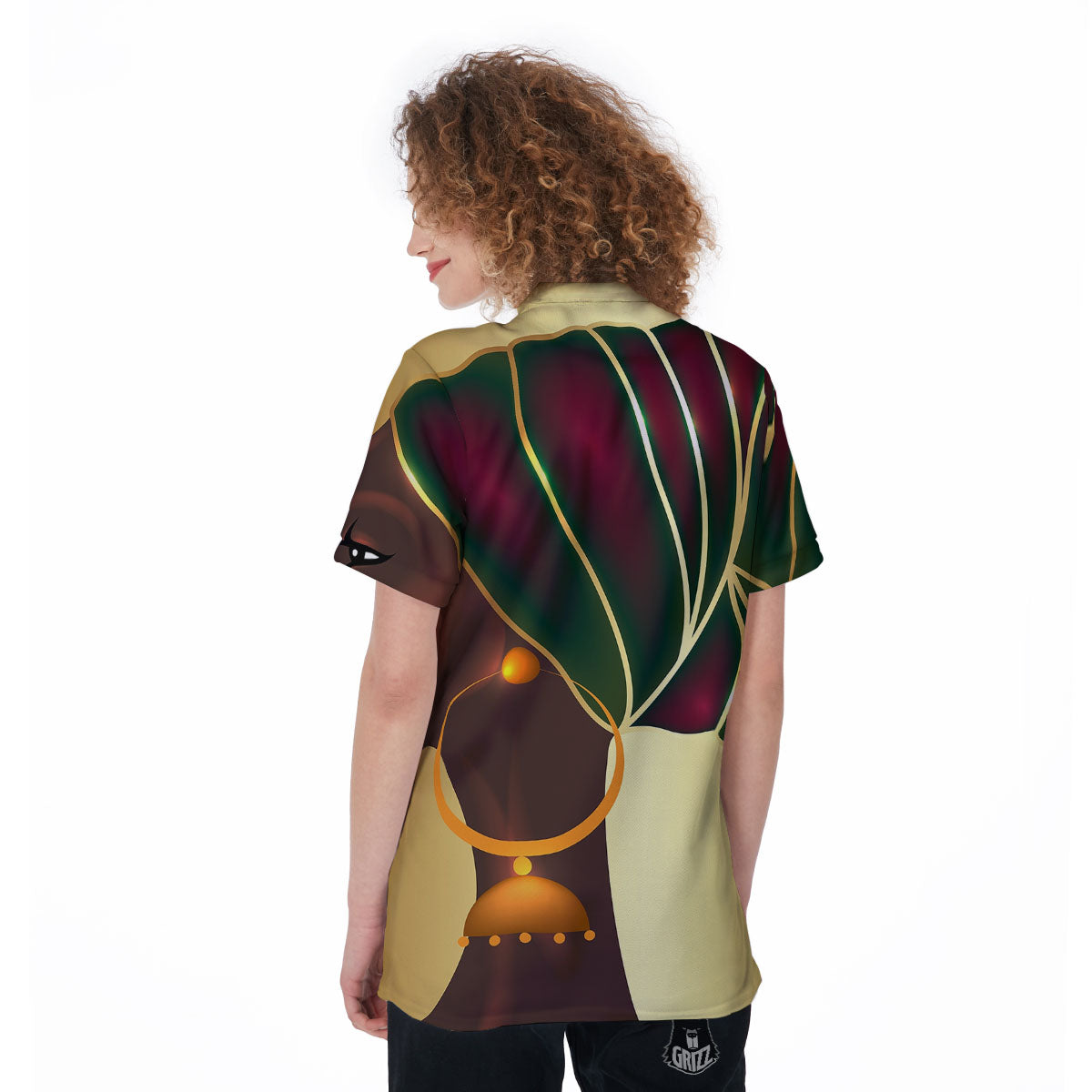 African Afro Gold And Black Print Women's Golf Shirts-grizzshop