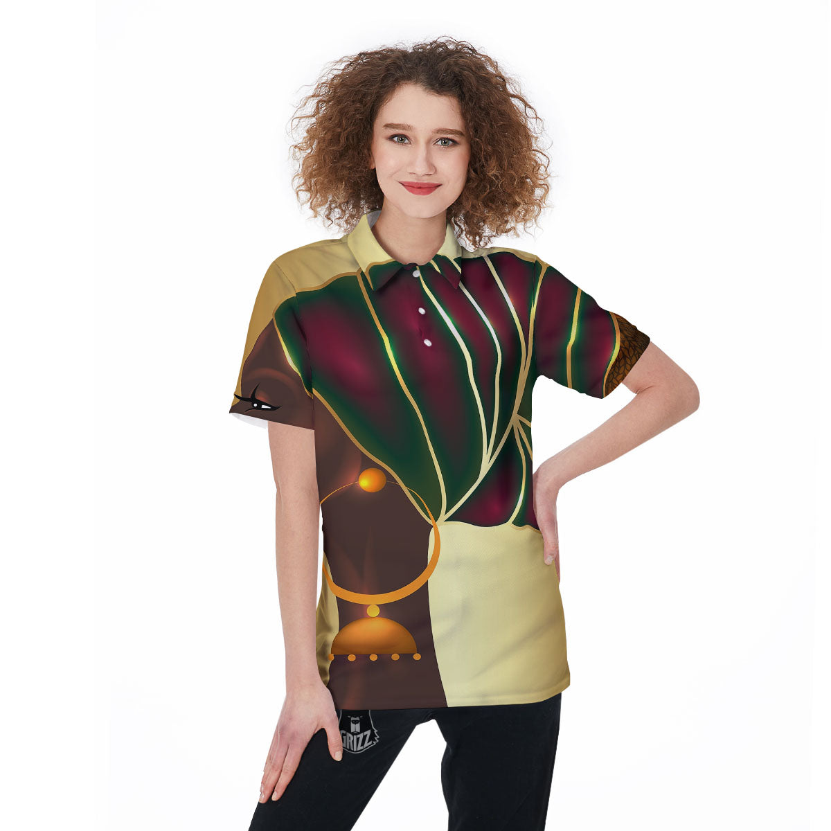 African Afro Gold And Black Print Women's Golf Shirts-grizzshop