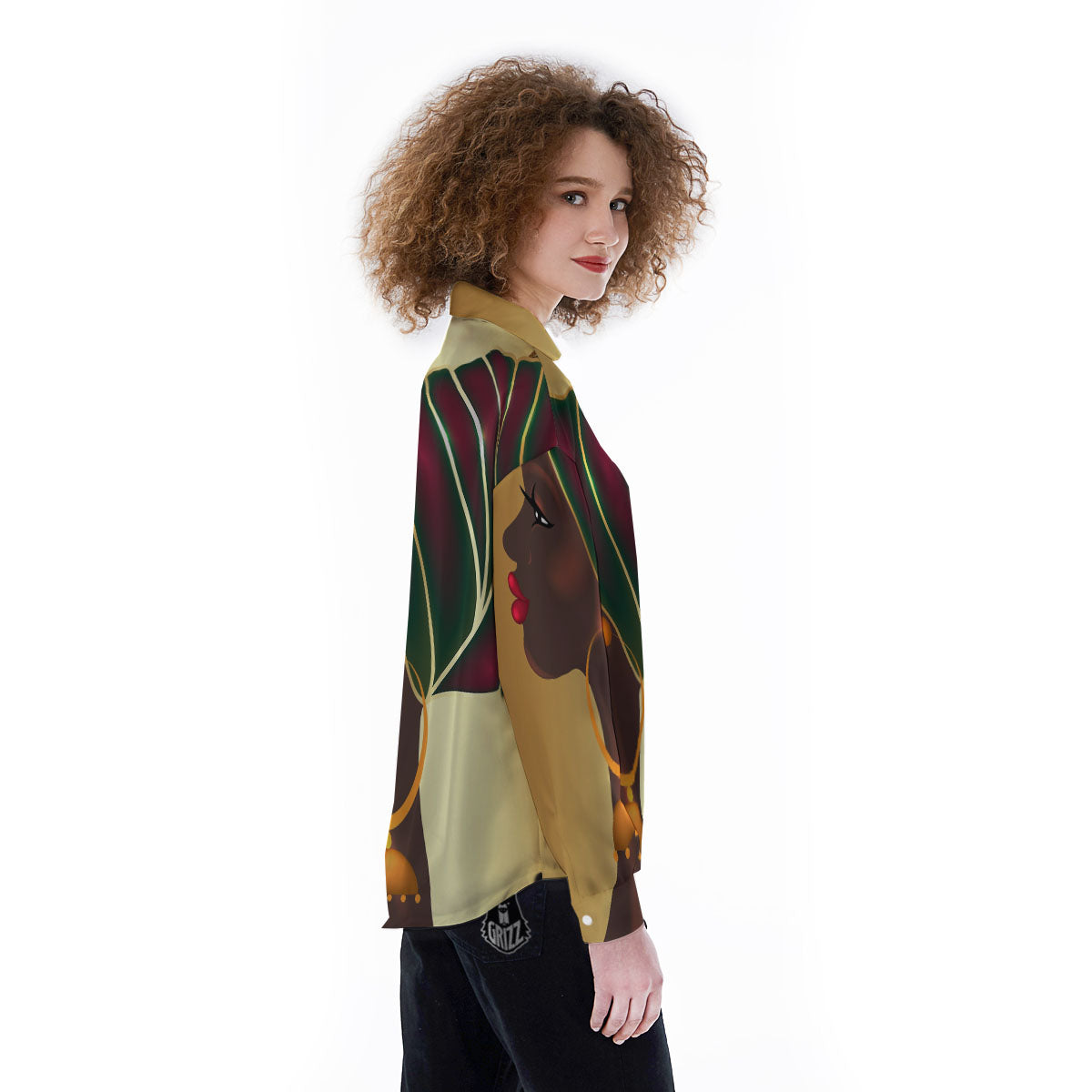 African Afro Gold And Black Print Women's Long Sleeve Shirts-grizzshop