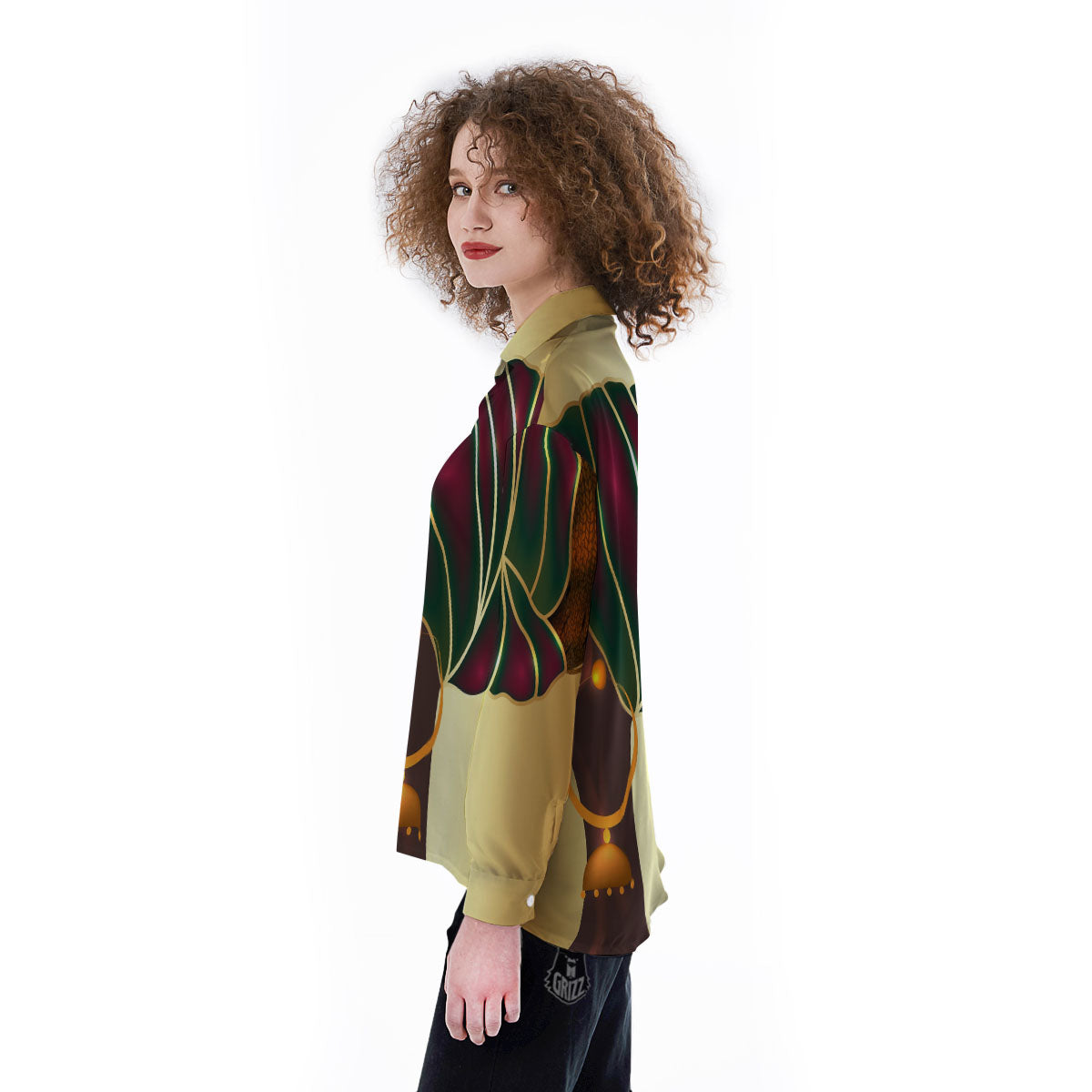 African Afro Gold And Black Print Women's Long Sleeve Shirts-grizzshop