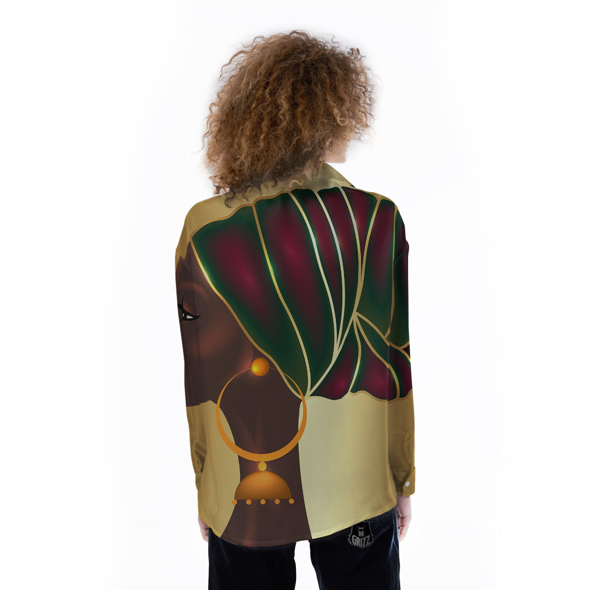 African Afro Gold And Black Print Women's Long Sleeve Shirts-grizzshop
