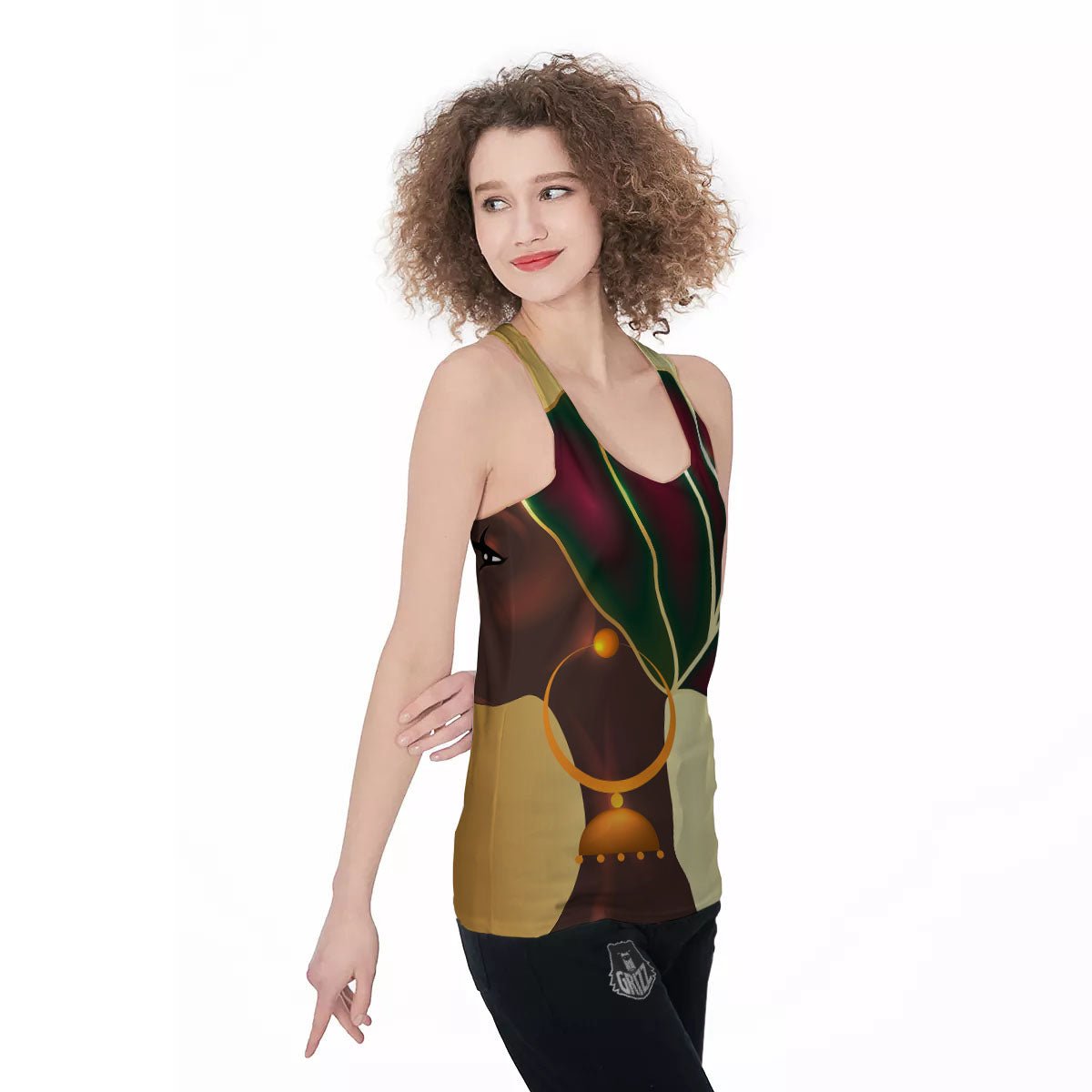 African Afro Gold And Black Print Women's Racerback Tank Top-grizzshop