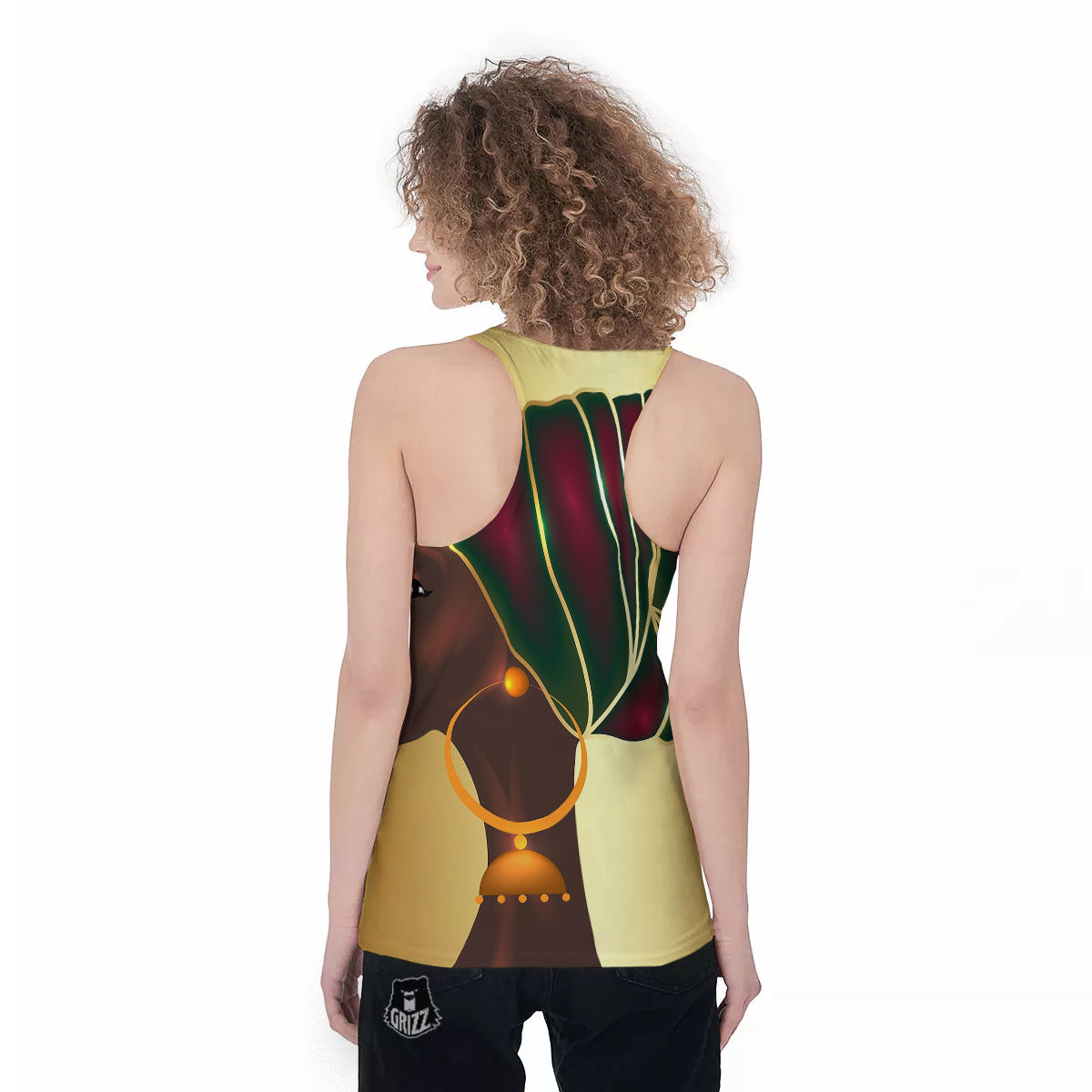 African Afro Gold And Black Print Women's Racerback Tank Top-grizzshop