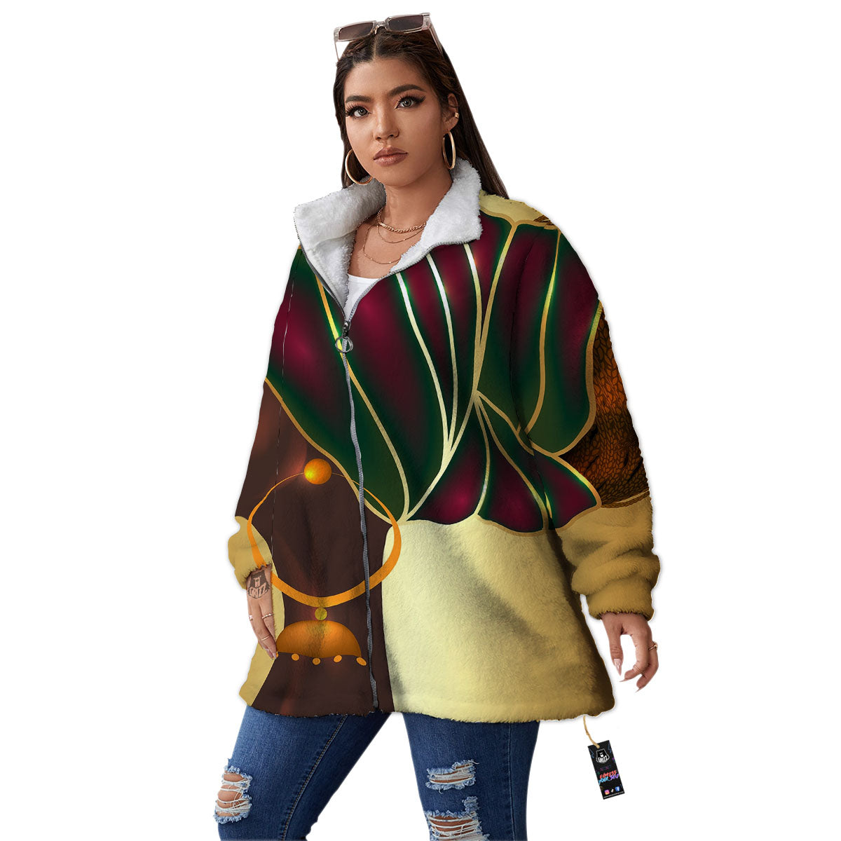 African Afro Gold And Black Print Women's Sherpa Jacket-grizzshop