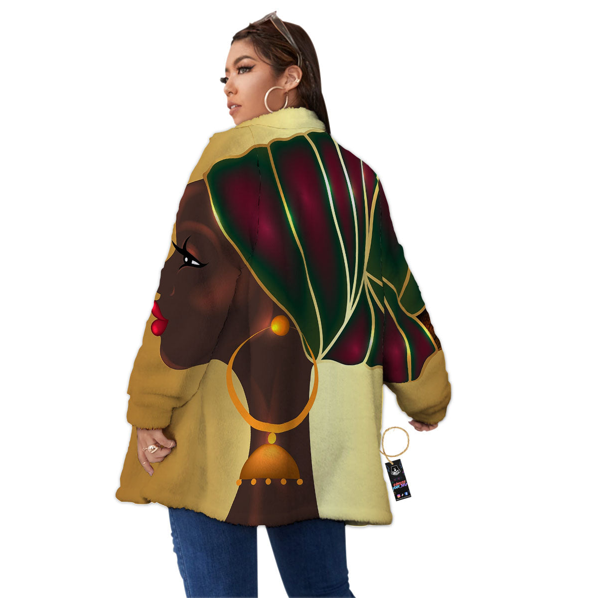 African Afro Gold And Black Print Women's Sherpa Jacket-grizzshop