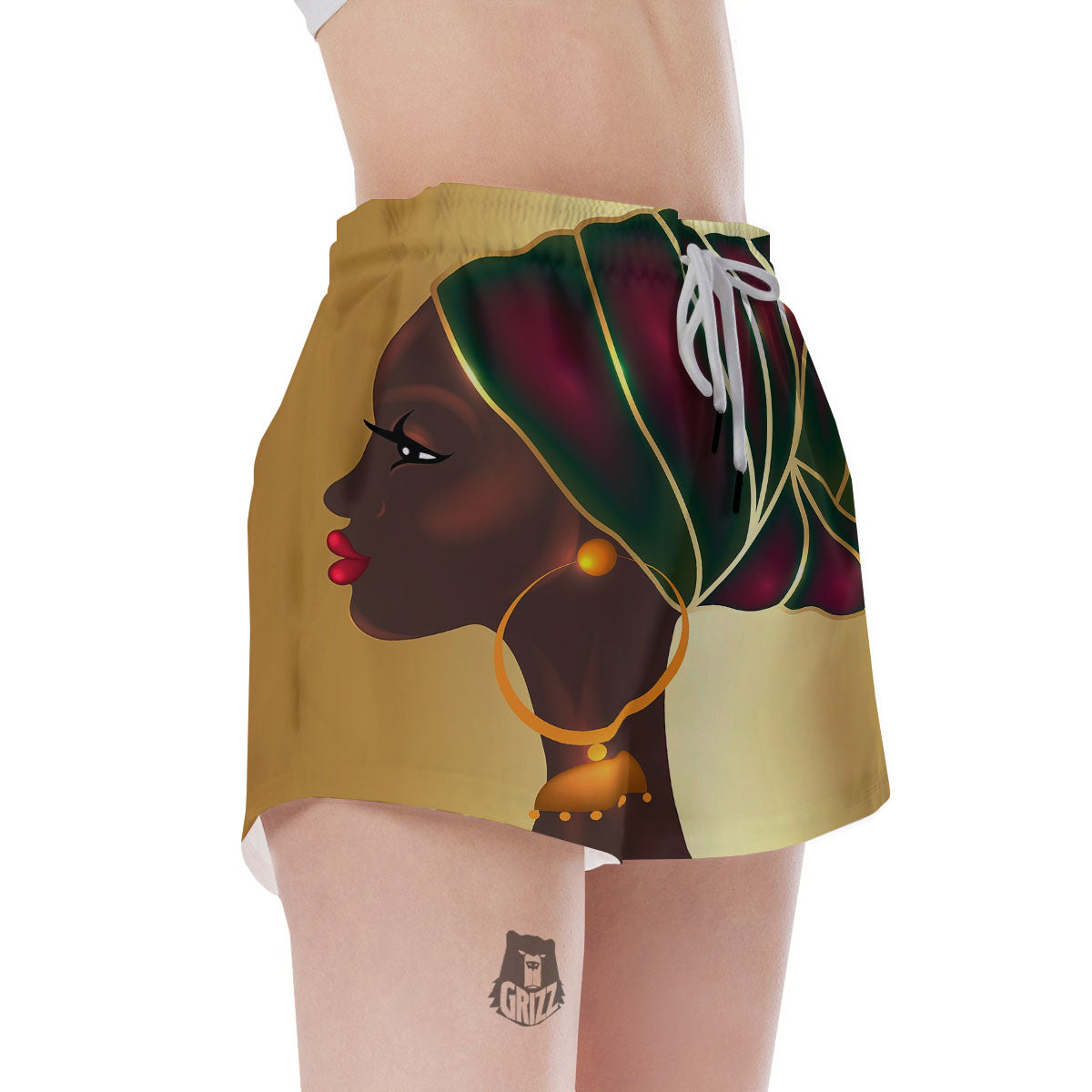 African Afro Gold And Black Print Women's Shorts-grizzshop