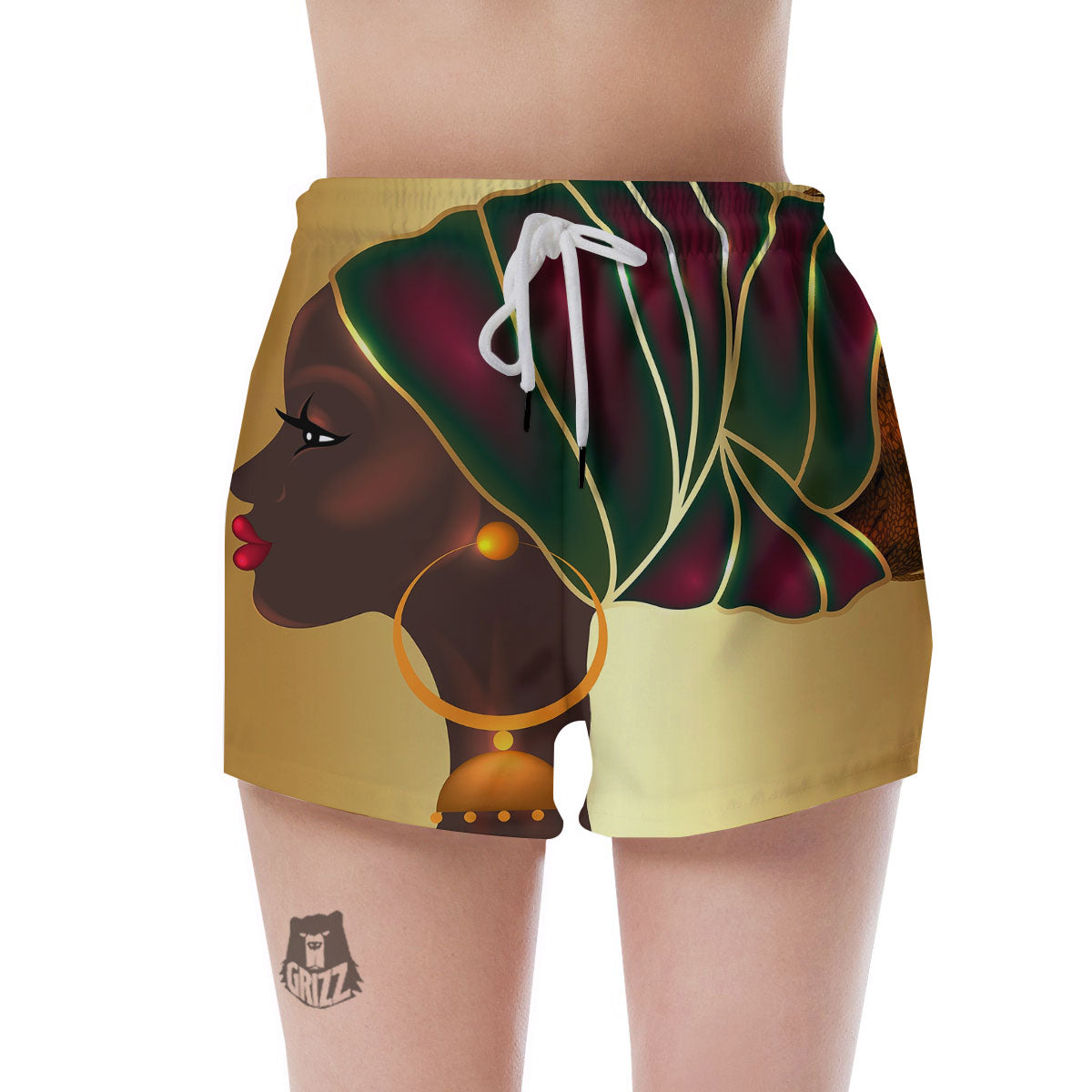 African Afro Gold And Black Print Women's Shorts-grizzshop
