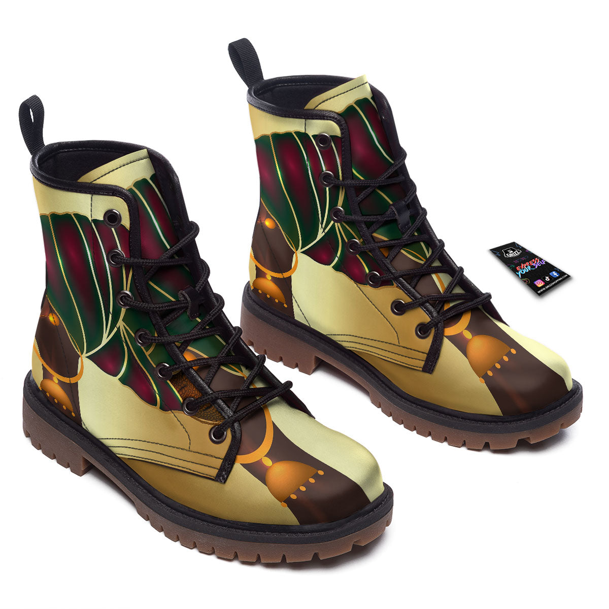 African Afro Gold And Black Print Work Boots-grizzshop