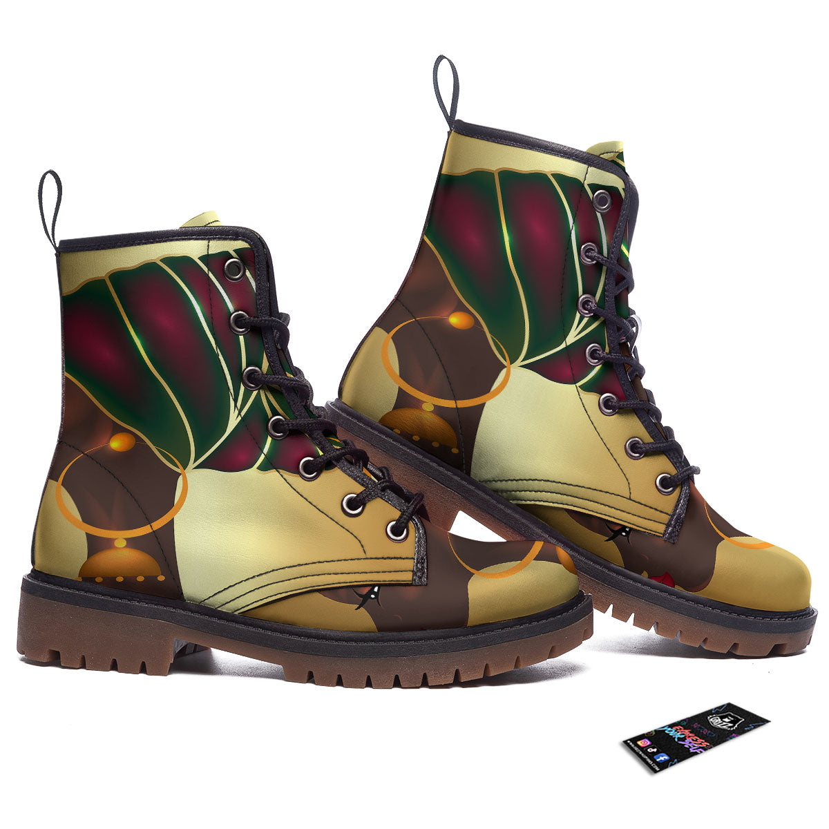 African Afro Gold And Black Print Work Boots-grizzshop