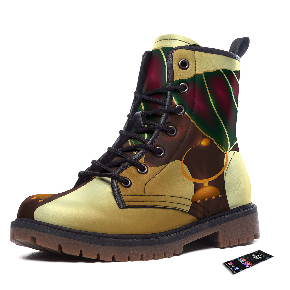 African Afro Gold And Black Print Work Boots-grizzshop