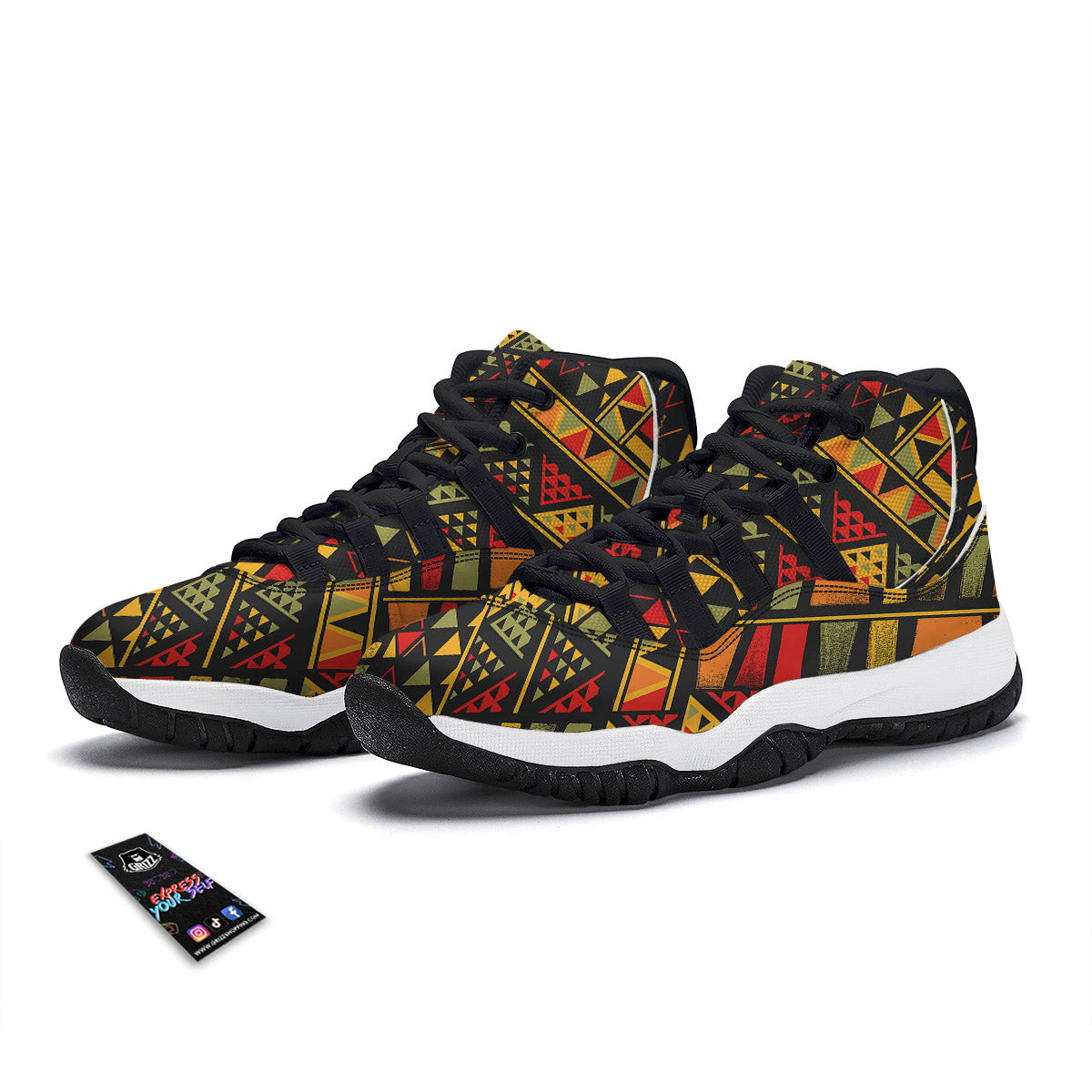 African Dashiki Adinkra Kente Black Bball Shoes-grizzshop