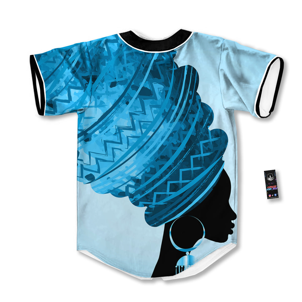 African Dashiki Black And Blue Print Baseball Jersey-grizzshop