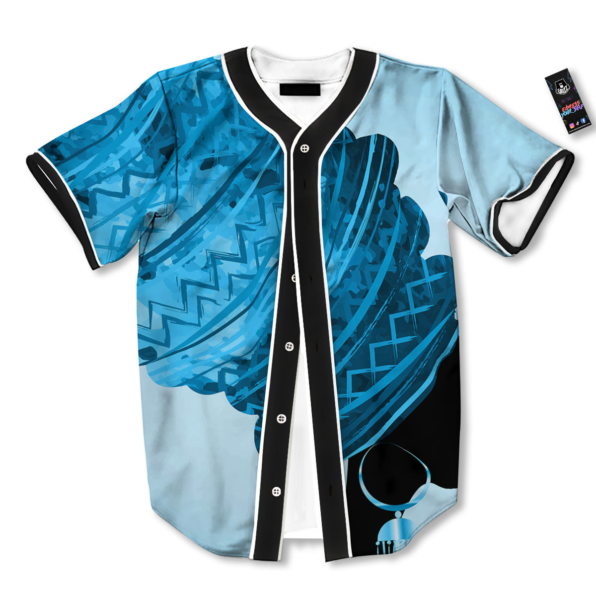 African Dashiki Black And Blue Print Baseball Jersey-grizzshop