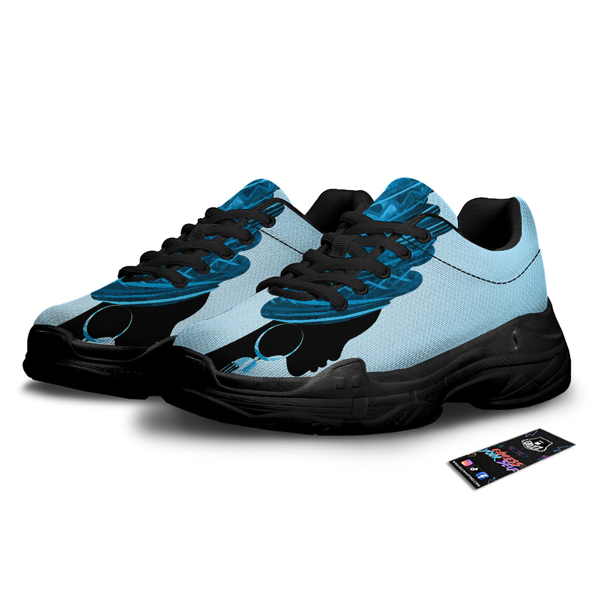 African Dashiki Black And Blue Print Black Chunky Shoes-grizzshop