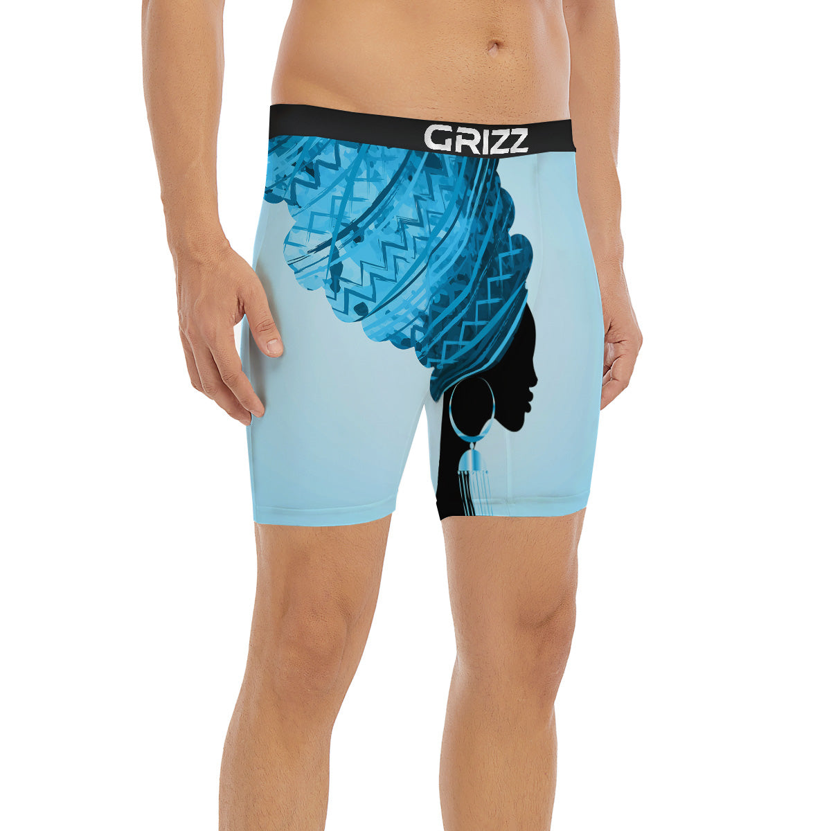 African Dashiki Black And Blue Print Boxer Briefs-grizzshop
