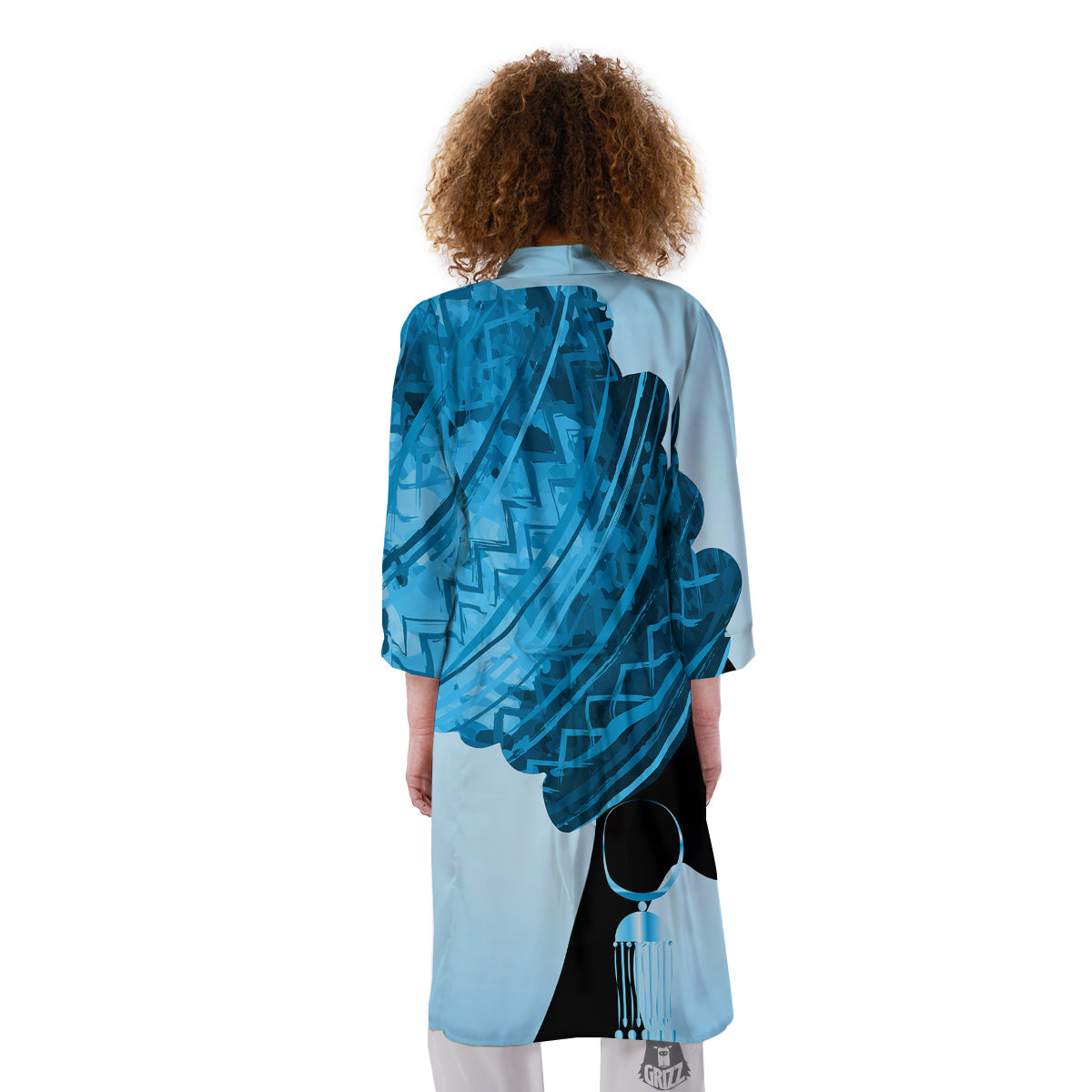 African Dashiki Black And Blue Print Kimono-grizzshop