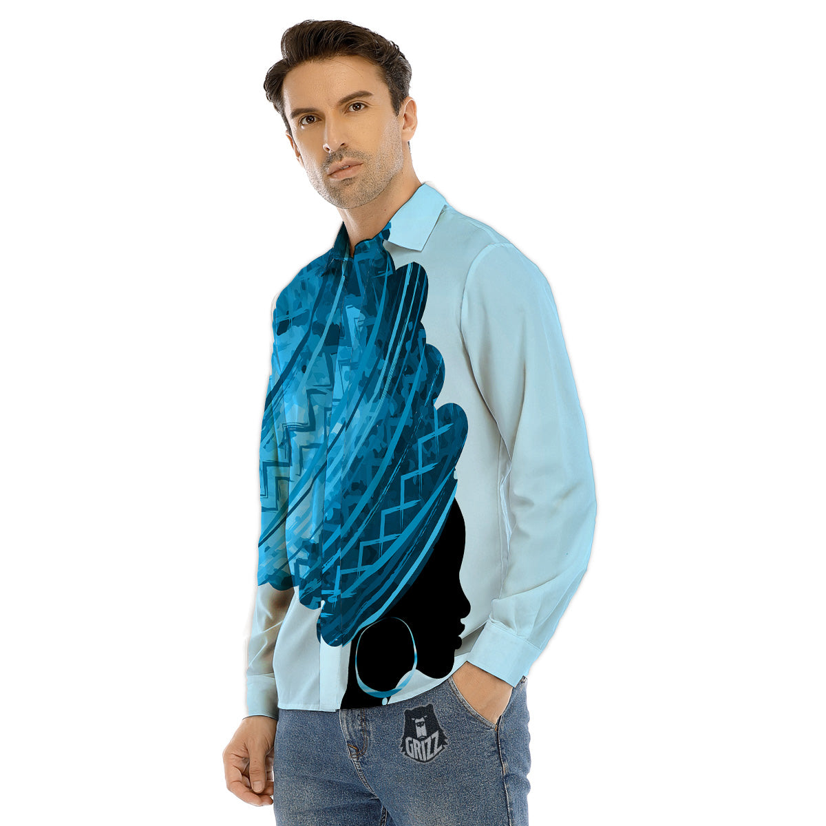 African Dashiki Black And Blue Print Men's Dress Shirts-grizzshop