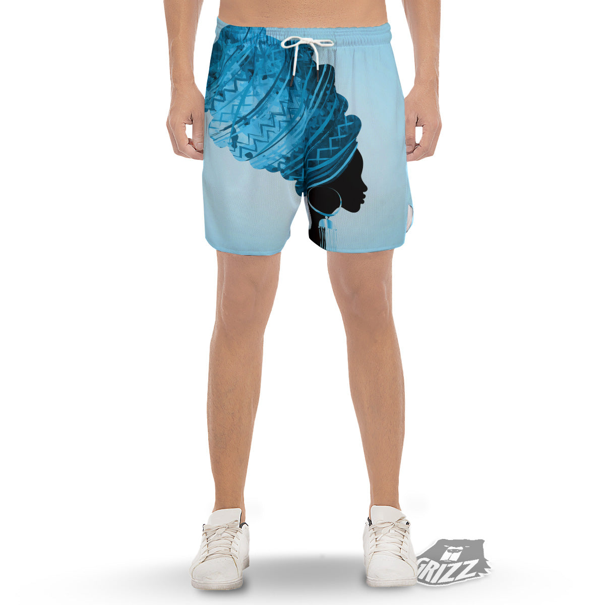 African Dashiki Black And Blue Print Men's Gym Shorts-grizzshop