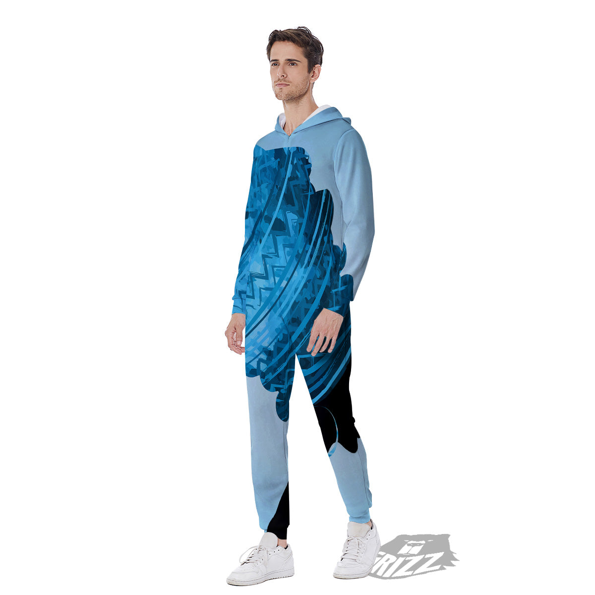 African Dashiki Black And Blue Print Men's Jumpsuit-grizzshop