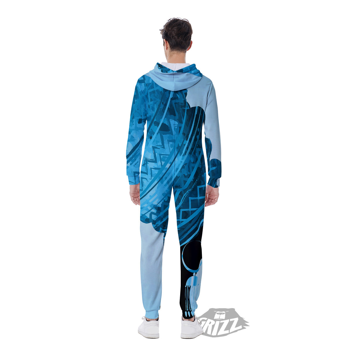 African Dashiki Black And Blue Print Men's Jumpsuit-grizzshop