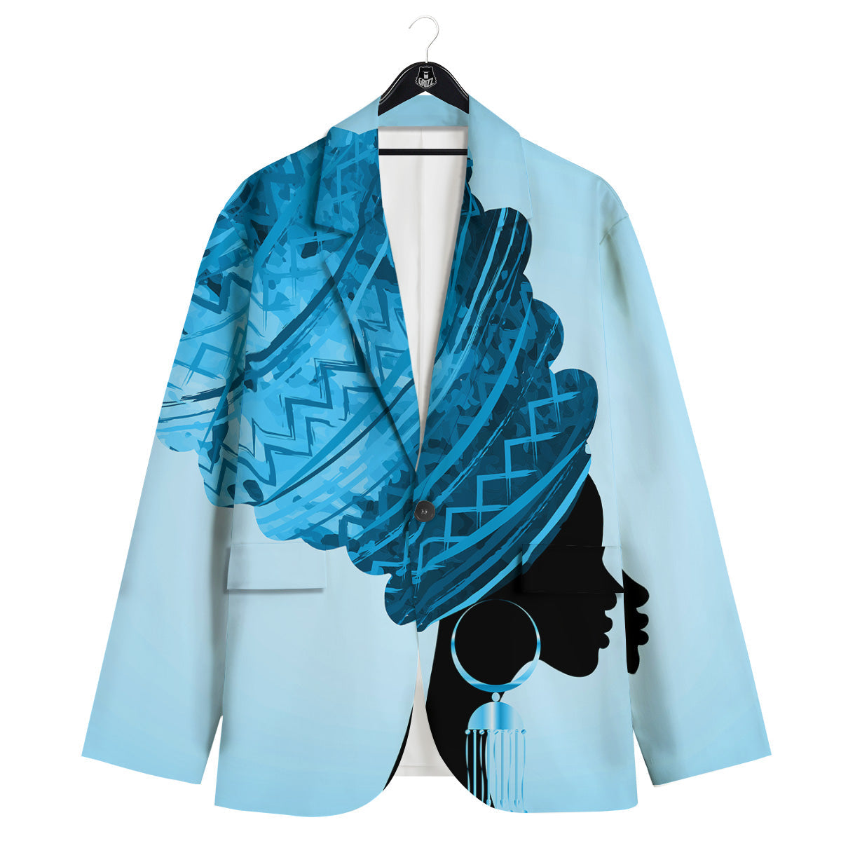 African Dashiki Black And Blue Print Men's Sport Coat-grizzshop
