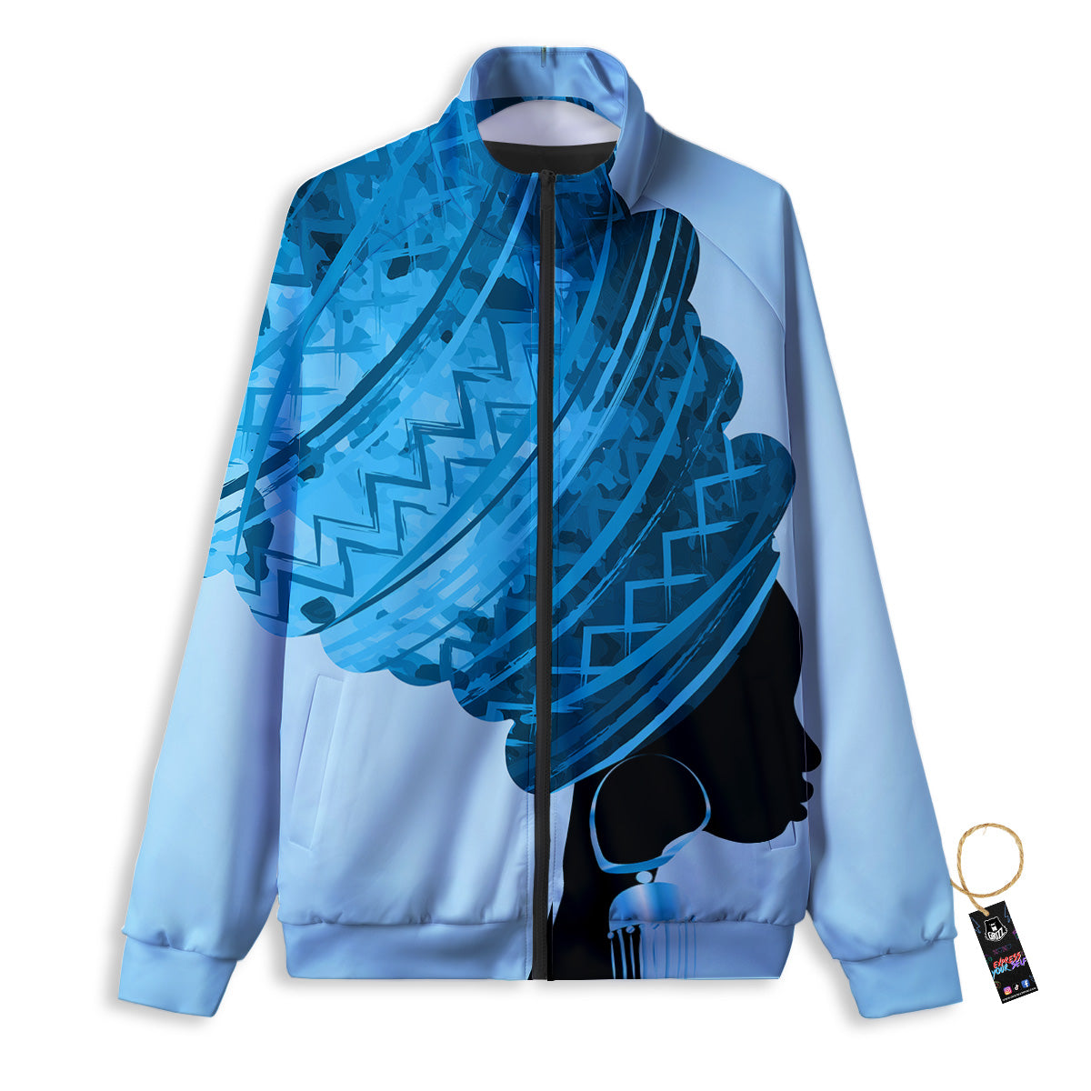 African Dashiki Black And Blue Print Track Jacket-grizzshop