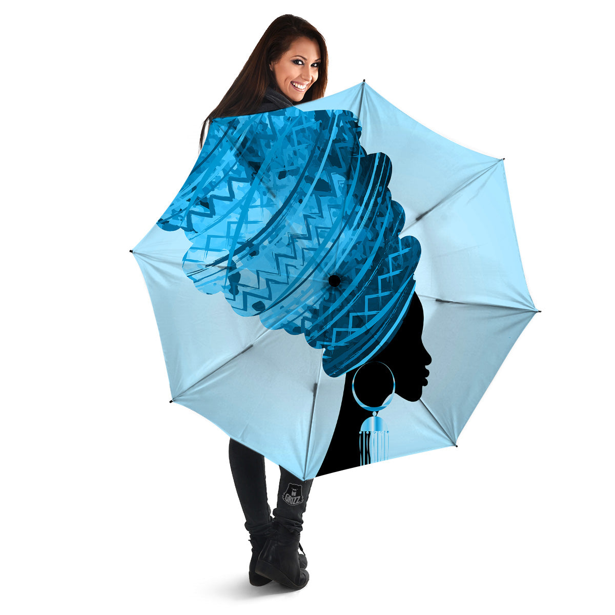 African Dashiki Black And Blue Print Umbrella-grizzshop