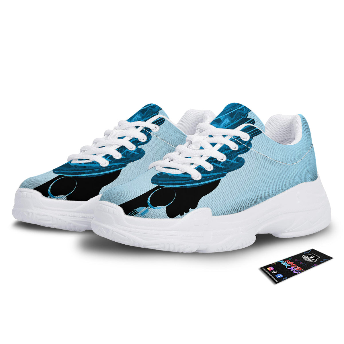 African Dashiki Black And Blue Print White Chunky Shoes-grizzshop