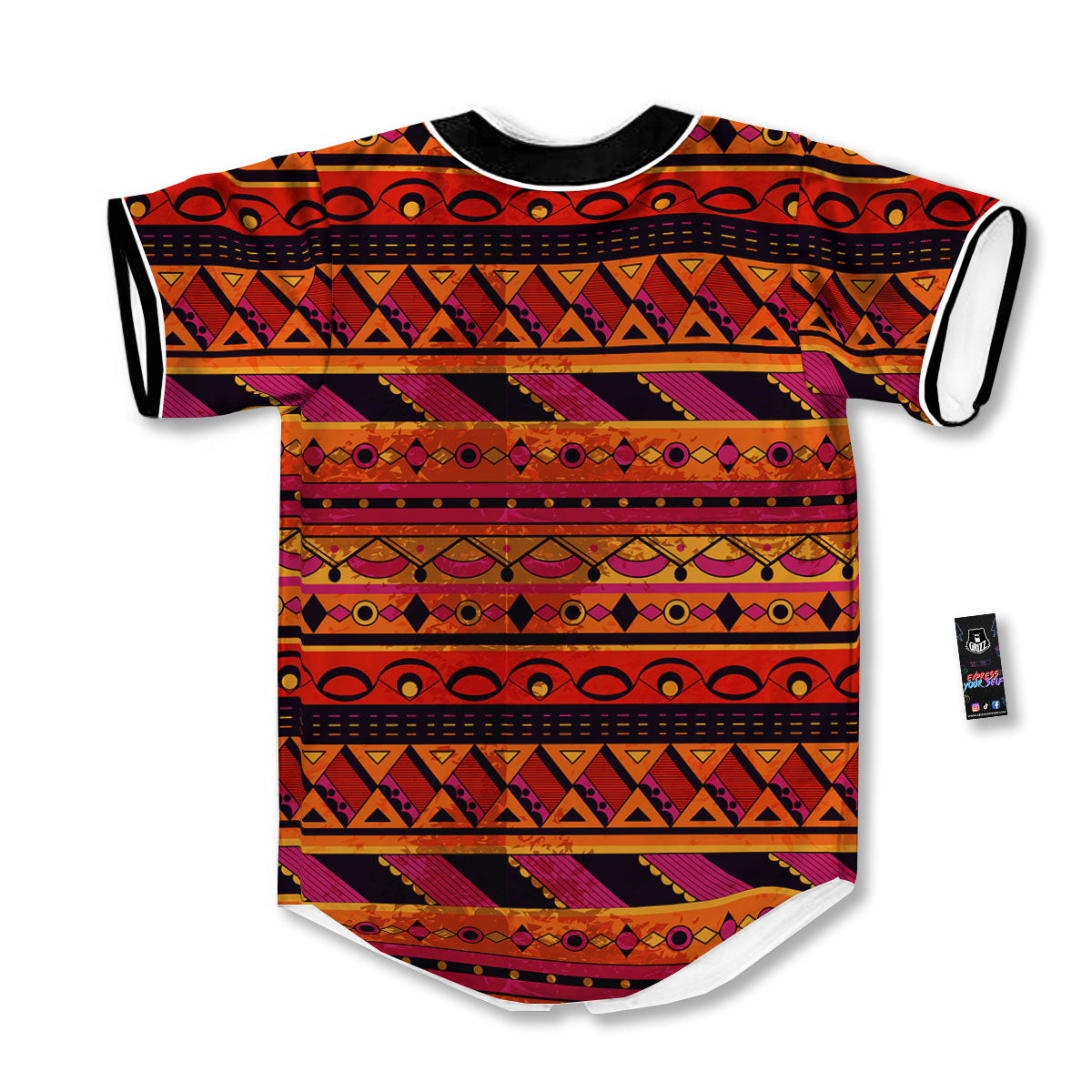 African Dashiki Black And Orange Print Baseball Jersey-grizzshop