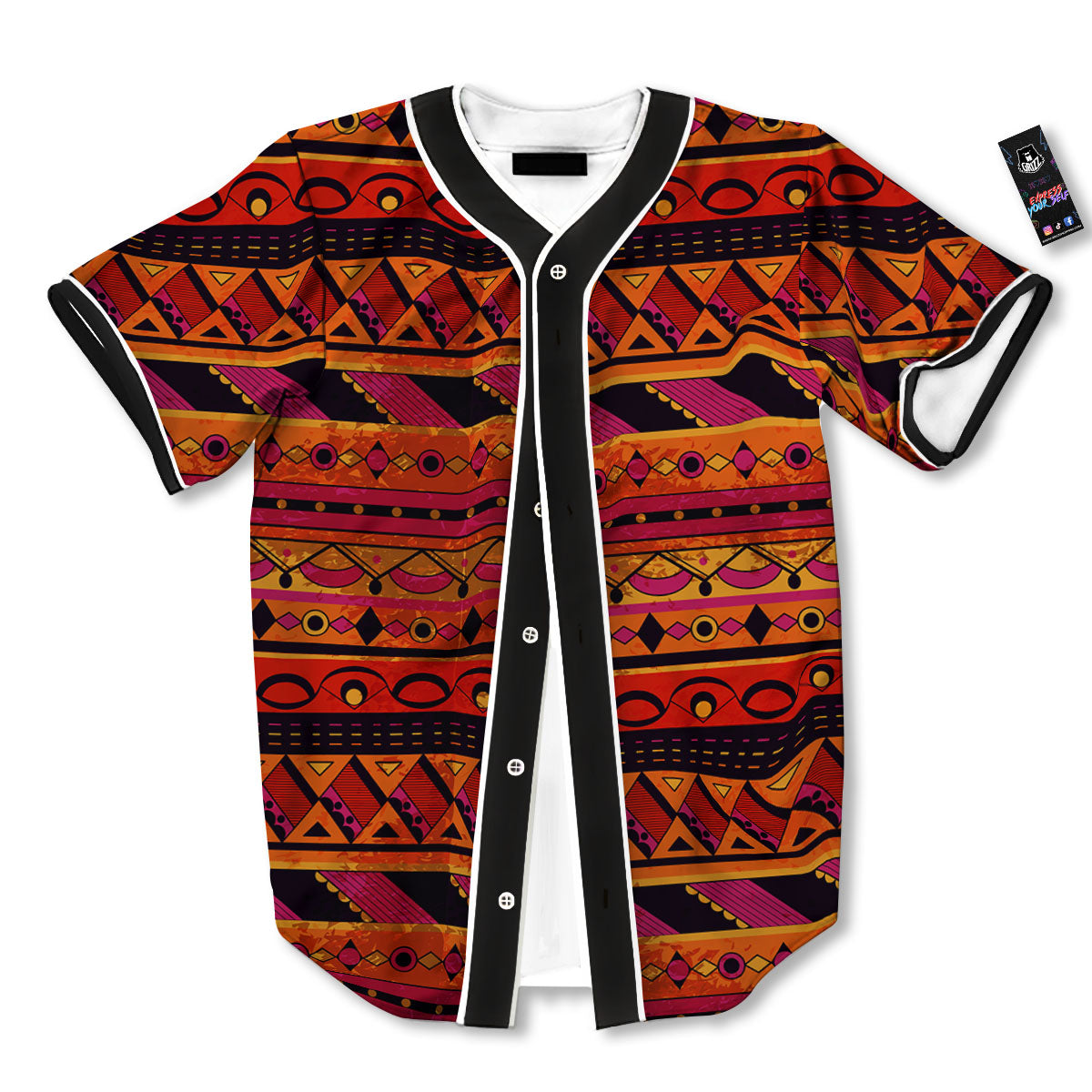 African Dashiki Black And Orange Print Baseball Jersey-grizzshop