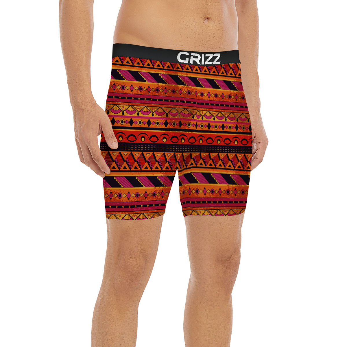 African Dashiki Black And Orange Print Boxer Briefs-grizzshop