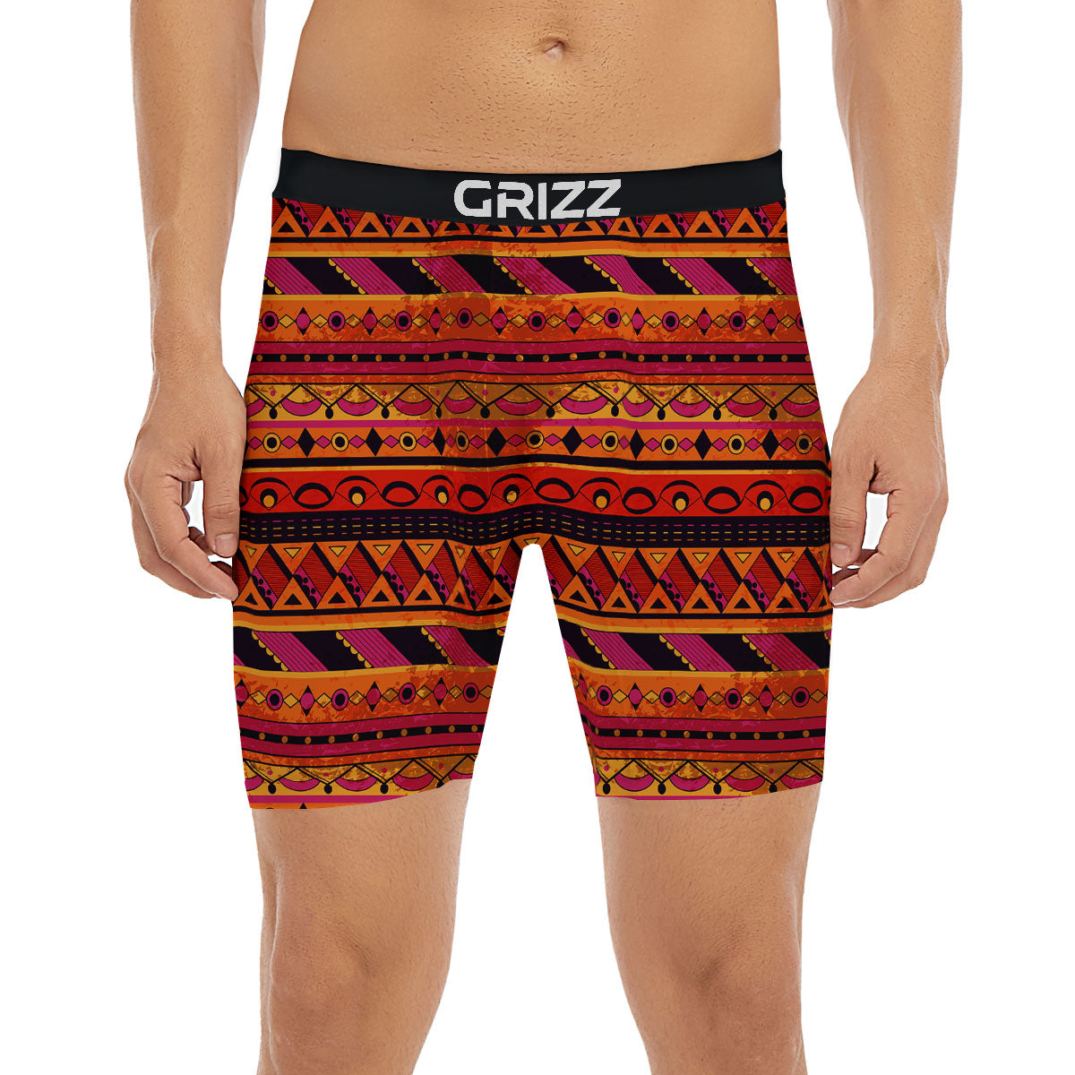 African Dashiki Black And Orange Print Boxer Briefs-grizzshop