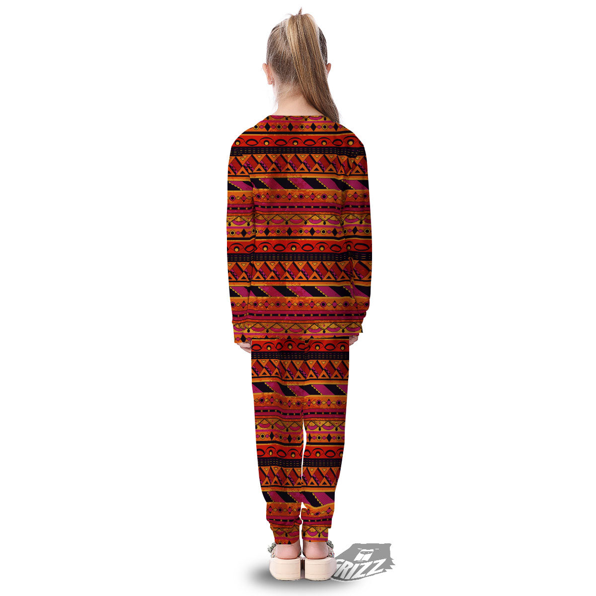 African Dashiki Black And Orange Print Kid's Pajamas-grizzshop