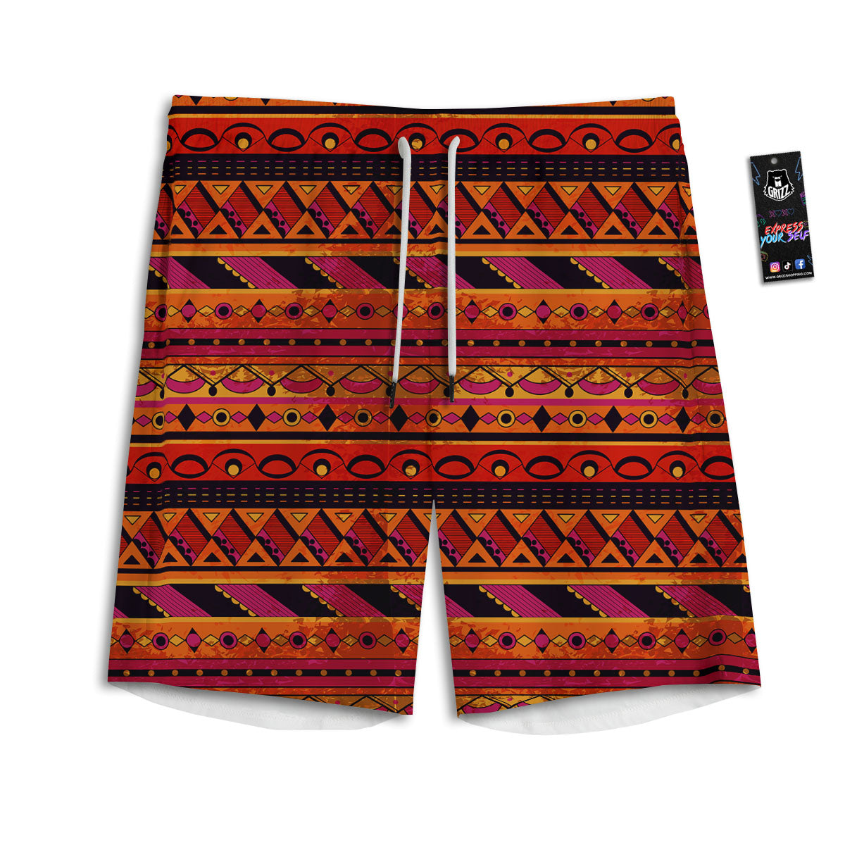 African Dashiki Black And Orange Print Men's Athletic Shorts