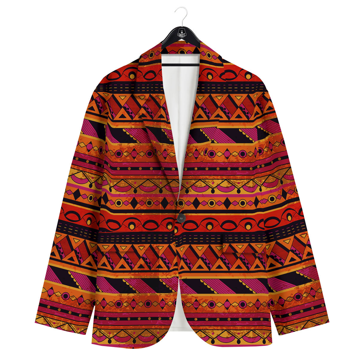 African Dashiki Black And Orange Print Men's Sport Coat-grizzshop